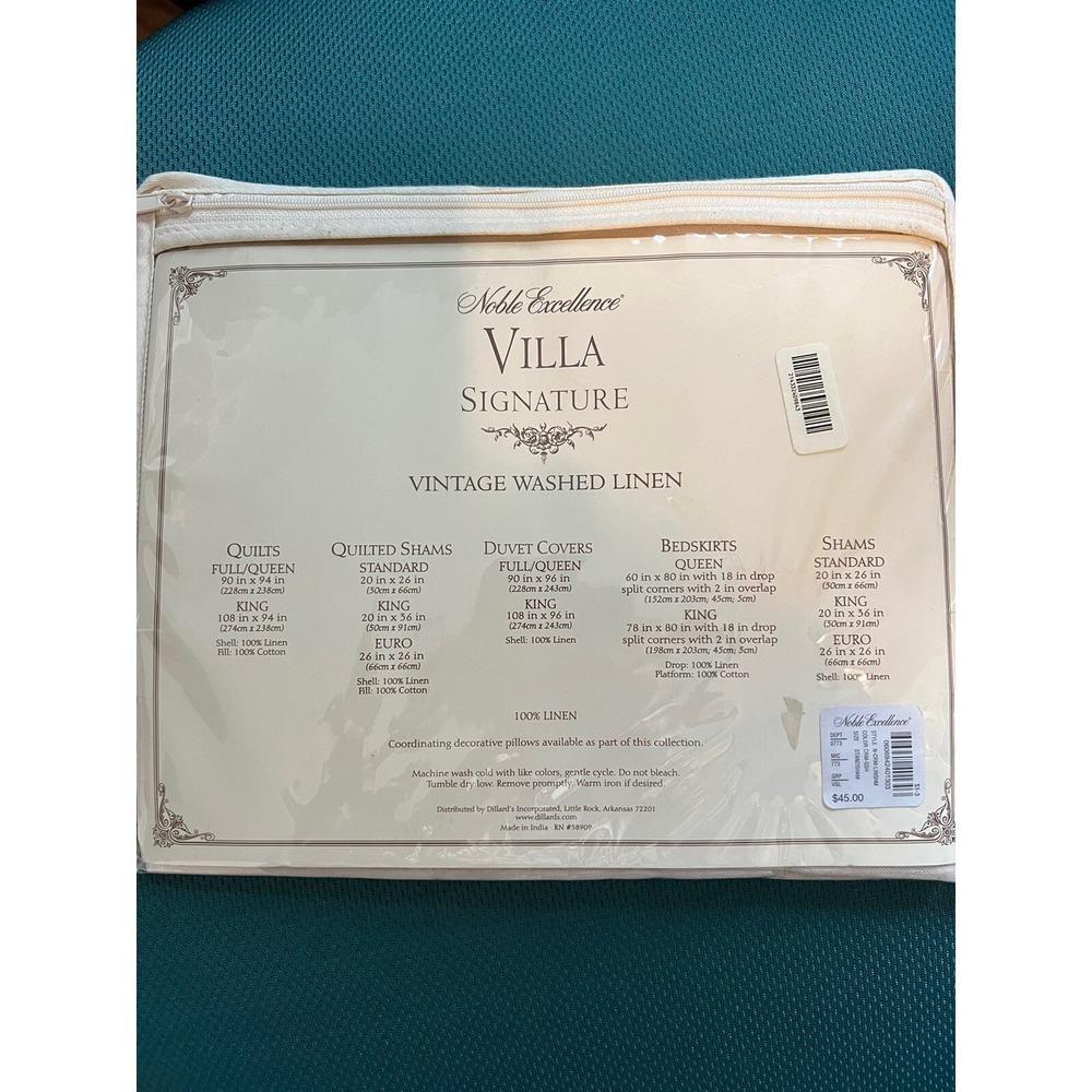 Noble Excellence Villa Signature Vintage Washed Linen Sham Standard 20"‎ X 26"